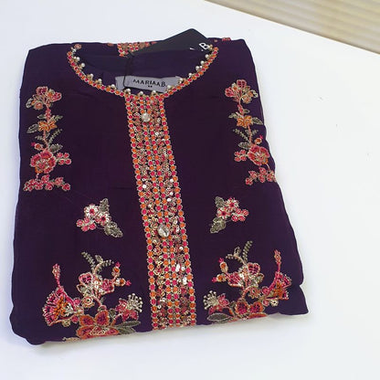 Maria.B Inspired Purple Embroidered Chiffon Suit – Stitched 3pc - RW3-110