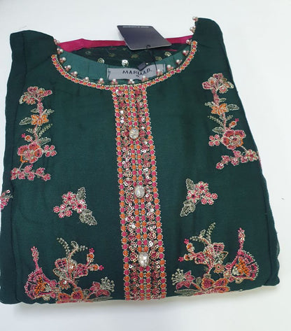 Maria.B Inspired Green Embroidered Chiffon Suit – Stitched 3pc - RW3-111