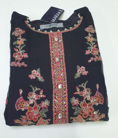 Maria.B Inspired Black Embroidered Chiffon Suit – Stitched 3pc - RW3-112
