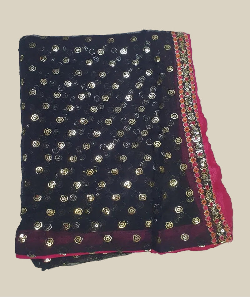 Maria.B Inspired Black Embroidered Chiffon Suit – Stitched 3pc - RW3-112