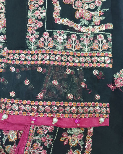 Maria.B Inspired Black Embroidered Chiffon Suit – Stitched 3pc - RW3-112