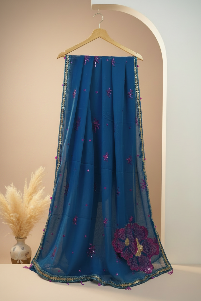 Agha Noor Inspired Teal blue Muse Work Chiffon Suit – Stitched 3pc-RW3-114