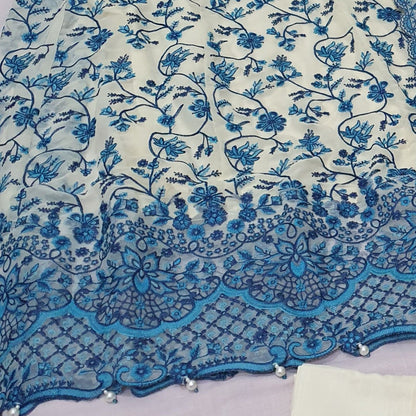 Maria B Inspired Blue & White Embroidered Chiffon Maxi – Stitched-RW3-118