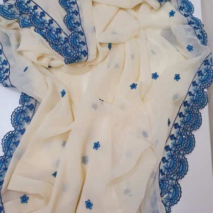 Maria B Inspired Blue & White Embroidered Chiffon Maxi – Stitched-RW3-118