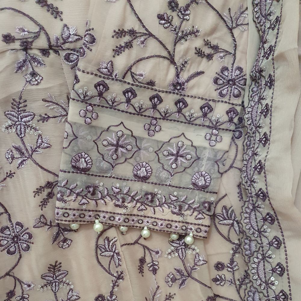 Maria B Inspired  Embroidered Mauve Chiffon Maxi – Stitched-RW3-119