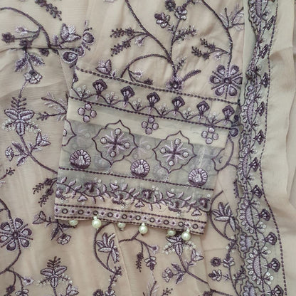 Maria B Inspired  Embroidered Mauve Chiffon Maxi – Stitched-RW3-119
