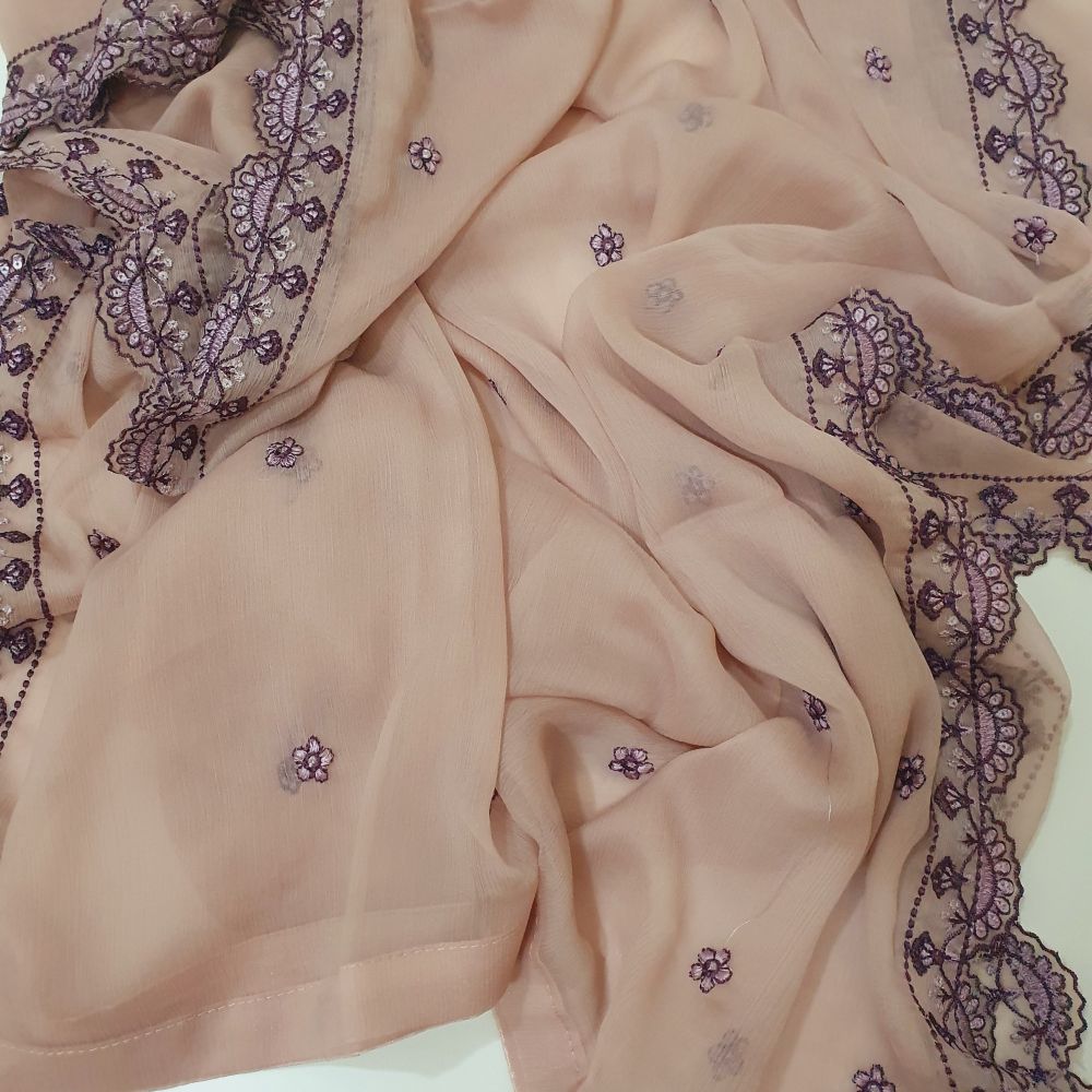 Maria B Inspired  Embroidered Mauve Chiffon Maxi – Stitched-RW3-119