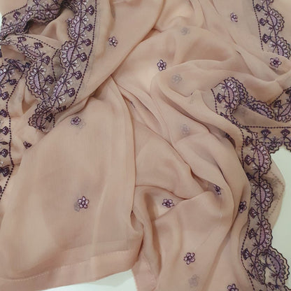 Maria B Inspired  Embroidered Mauve Chiffon Maxi – Stitched-RW3-119