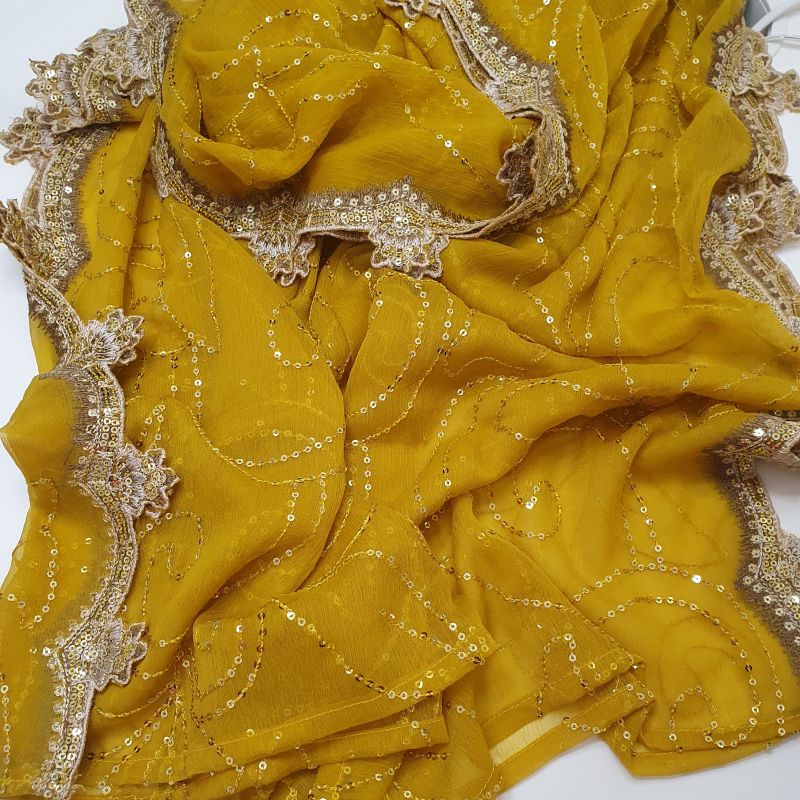 Maria B Inspired Mustard Embroidered Chiffon Suit – Stitched 3pc-RW3-119