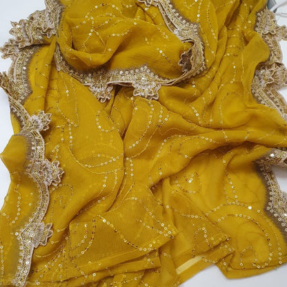 Maria B Inspired Mustard Embroidered Chiffon Suit – Stitched 3pc-RW3-119