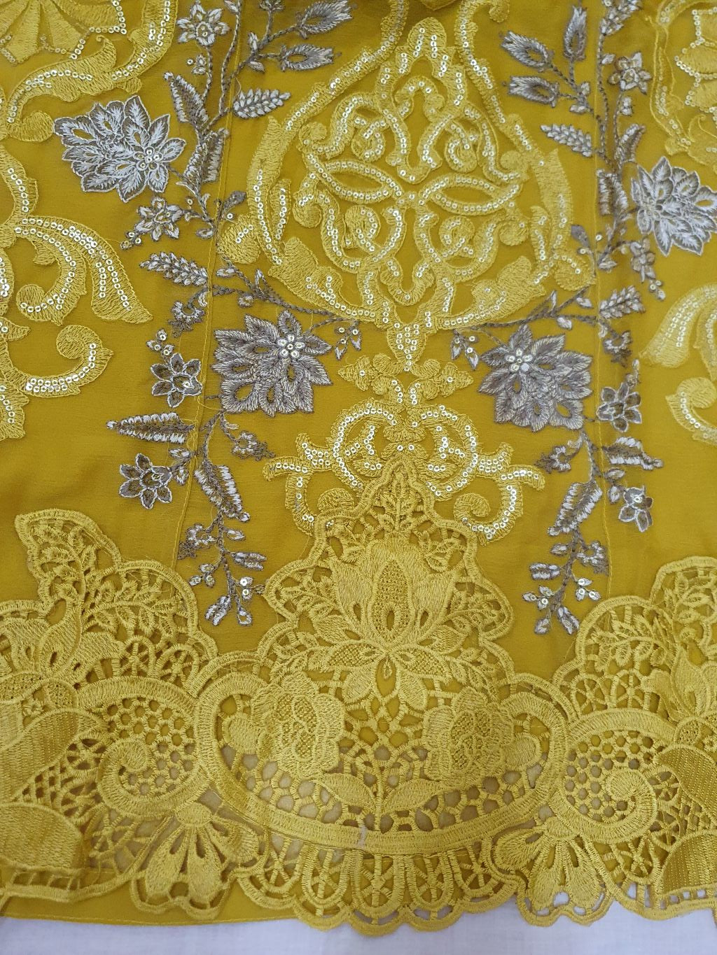 Maria B Inspired Mustard Embroidered Chiffon Suit – Stitched 3pc-RW3-119