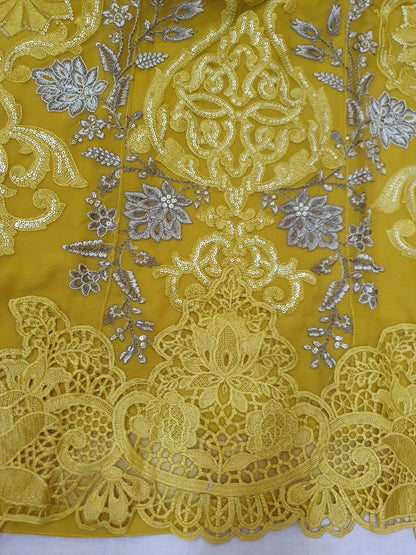 Maria B Inspired Mustard Embroidered Chiffon Suit – Stitched 3pc-RW3-119