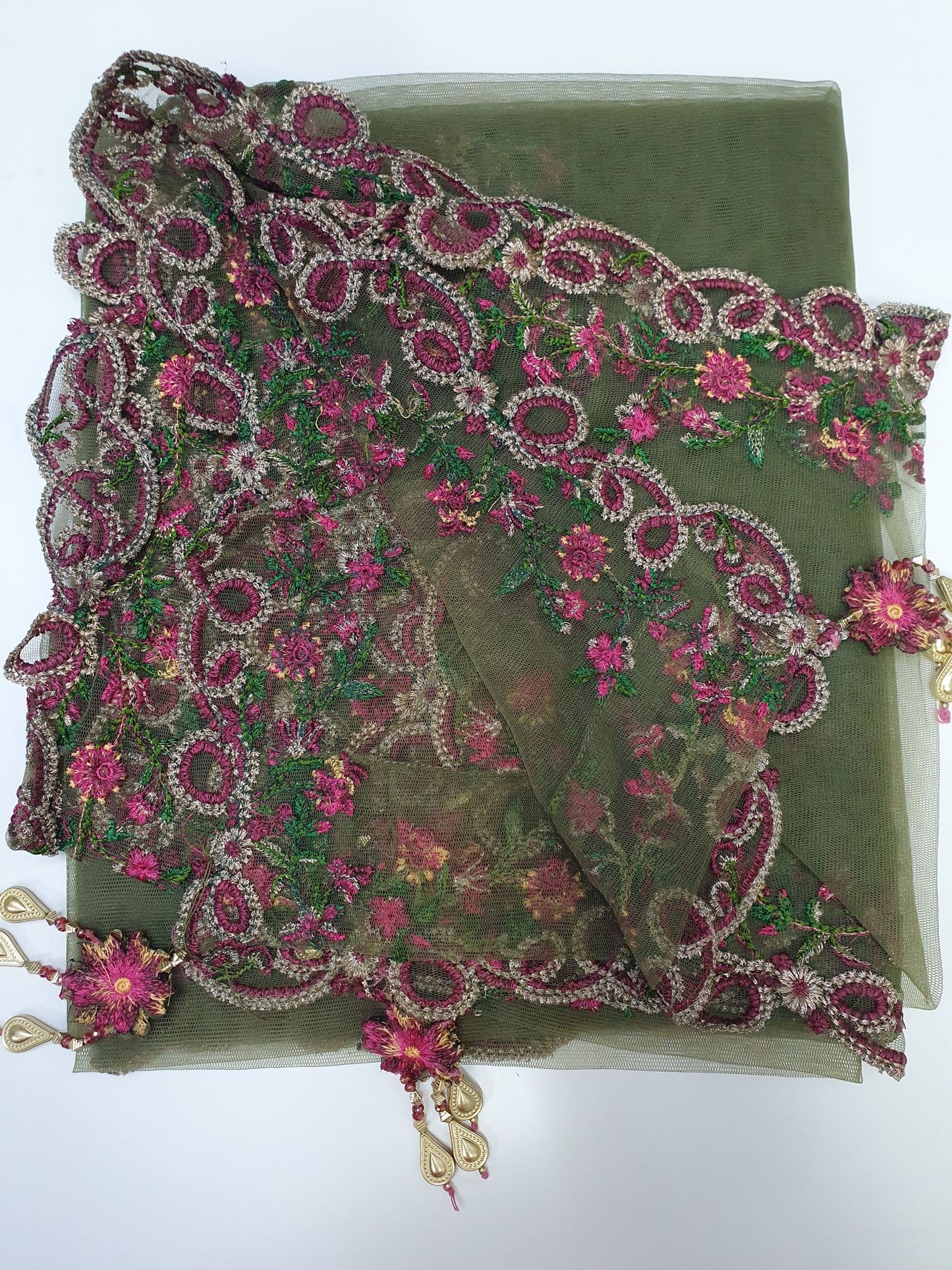 Sana Safinaz Inspired Green Embroidered Sheesha Silk Kaftan – Stitched 3pc-RW3-120