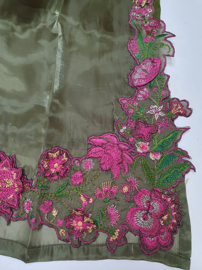 Sana Safinaz Inspired Green Embroidered Sheesha Silk Kaftan – Stitched 3pc-RW3-120