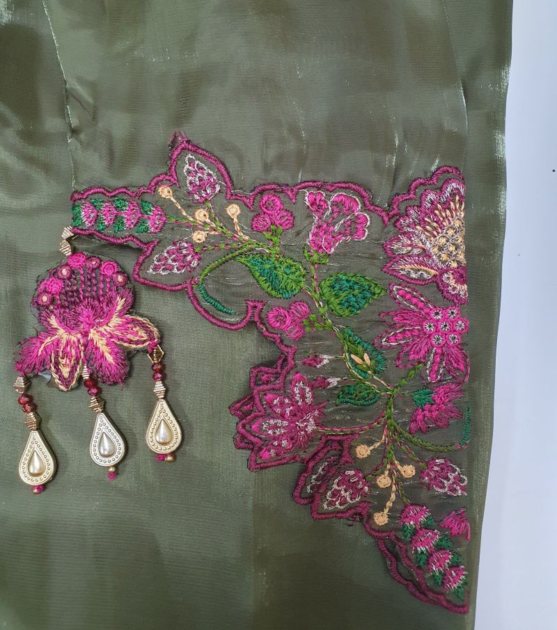 Sana Safinaz Inspired Green Embroidered Sheesha Silk Kaftan – Stitched 3pc-RW3-120