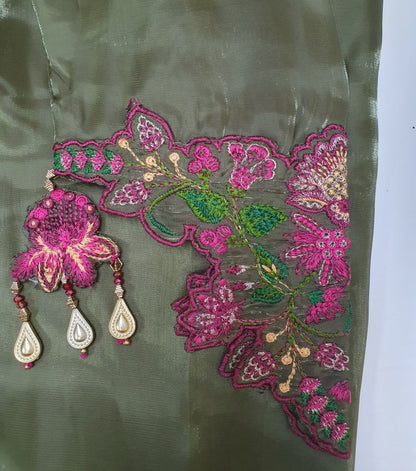Sana Safinaz Inspired Green Embroidered Sheesha Silk Kaftan – Stitched 3pc-RW3-120