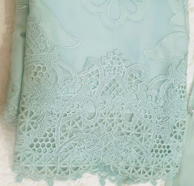 Maria B Inspired Aqua Embroidered Chiffon Suit – Stitched 3pc-RW3-121