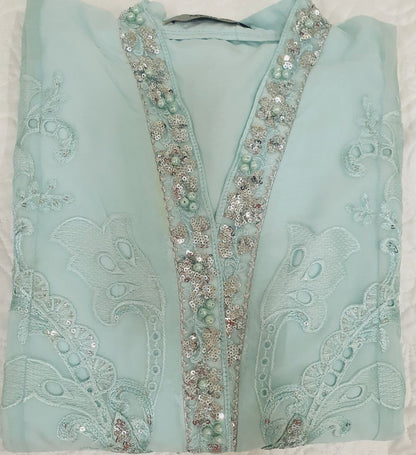 Maria B Inspired Aqua Embroidered Chiffon Suit – Stitched 3pc-RW3-121