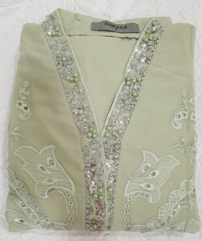 Maria B Inspired Mint Green Embroidered Chiffon Suit – Stitched 3pc-RW3-122 (Copy)