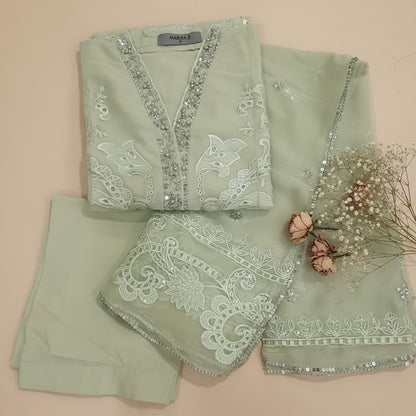 Maria B Inspired Mint Green Embroidered Chiffon Suit – Stitched 3pc-RW3-122 (Copy)
