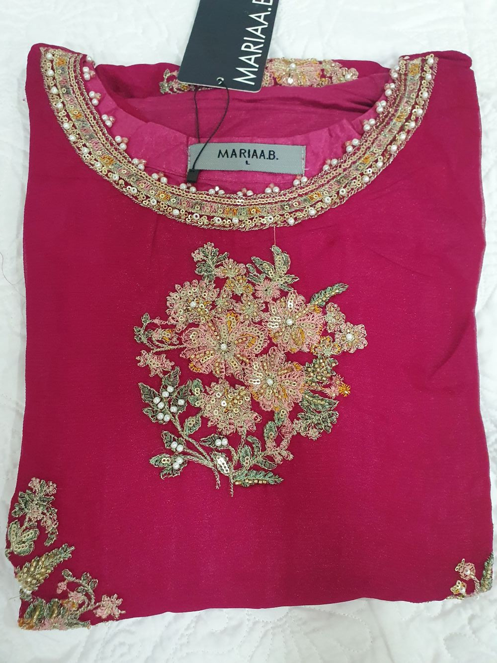 Maria B Inspired Pink Embroidered Chiffon Suit – Stitched 3pc-RW3-126