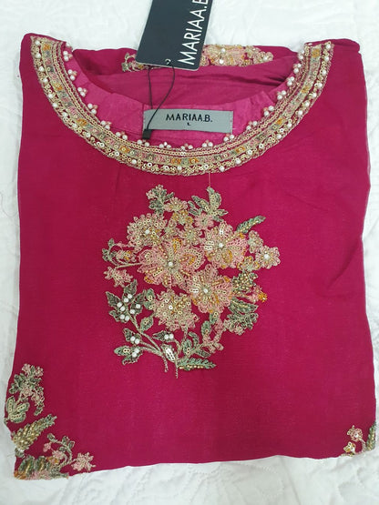 Maria B Inspired Pink Embroidered Chiffon Suit – Stitched 3pc-RW3-126