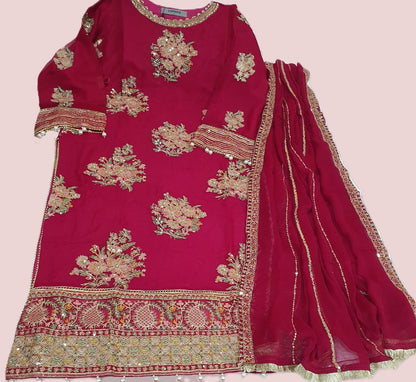 Maria B Inspired Pink Embroidered Chiffon Suit – Stitched 3pc-RW3-126