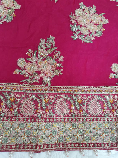 Maria B Inspired Pink Embroidered Chiffon Suit – Stitched 3pc-RW3-126