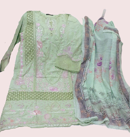Agha Noor Inspired Mint Green Embroidered Cotton Lawn Suit – Stitched 3pc-RW3-130
