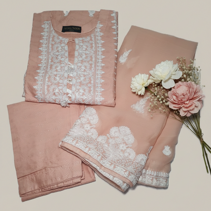 Agha Noor Inspired Peach Embroidered Cotton Lawn Suit – Stitched 3pc-RW3-127