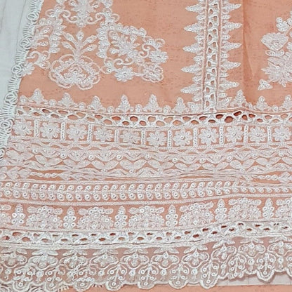 Agha Noor Inspired Peach Embroidered Cotton Lawn Suit – Stitched 3pc-RW3-127