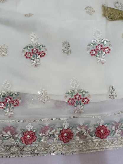 Agha Noor Inspired White Embroidered Chiffon Gharara Suit – Stitched 3pc-RW3-173