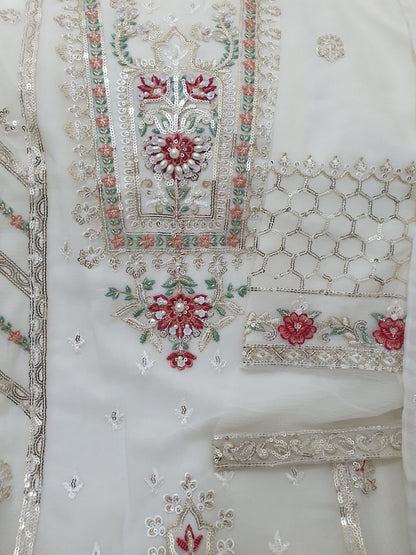 Agha Noor Inspired White Embroidered Chiffon Gharara Suit – Stitched 3pc-RW3-173