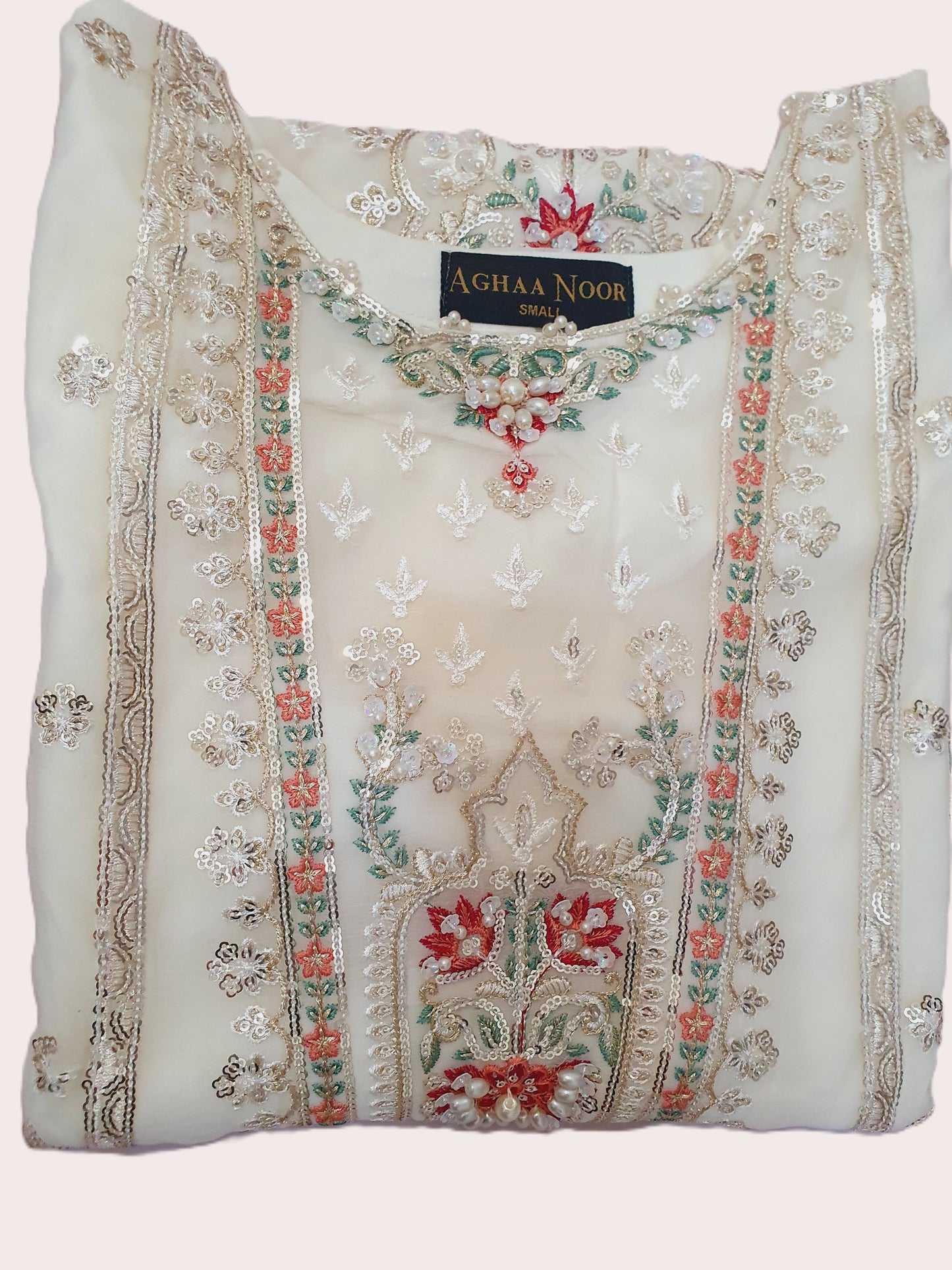 Agha Noor Inspired White Embroidered Chiffon Gharara Suit – Stitched 3pc-RW3-173