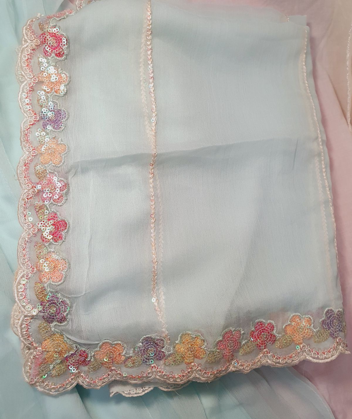Embroidered Chiffon Blue Maxi – Stitched 3pc-RW3-177