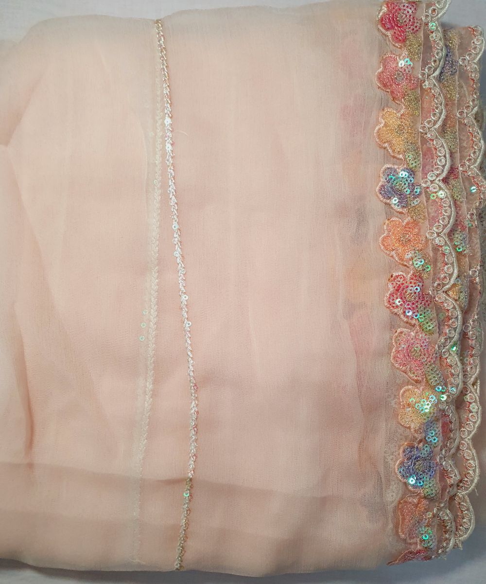 Embroidered Chiffon Peach Pink Maxi – Stitched 3pc-RW3-178