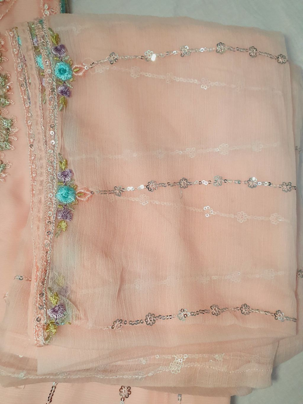 Maria B Inspired Pink Embroidered Chiffon Palazzo Suit – Stitched 3pc-RW3-175