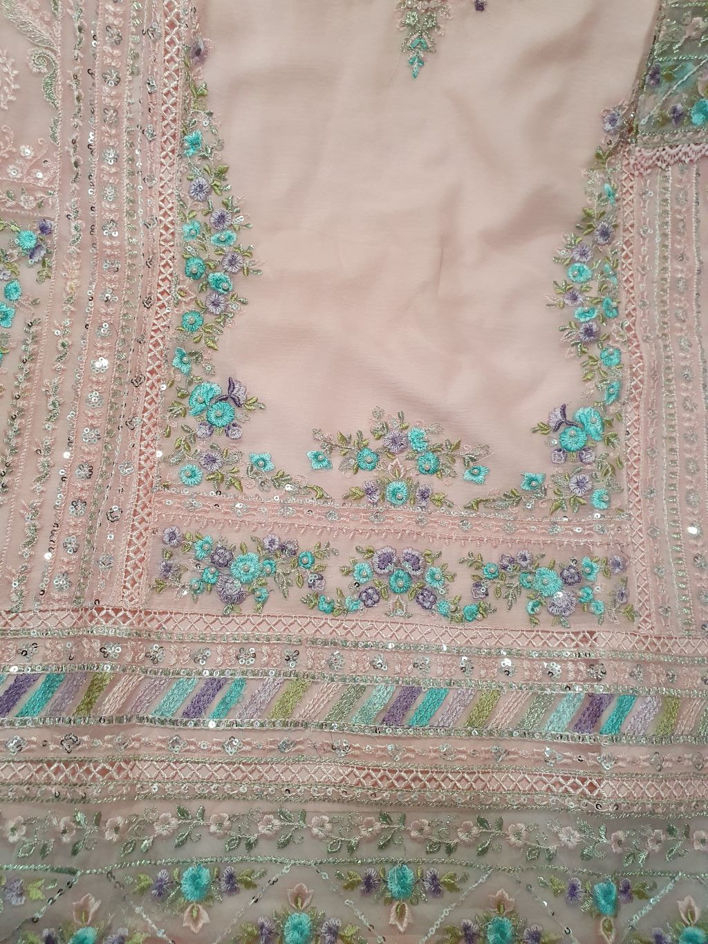 Maria B Inspired Pink Embroidered Chiffon Palazzo Suit – Stitched 3pc-RW3-175