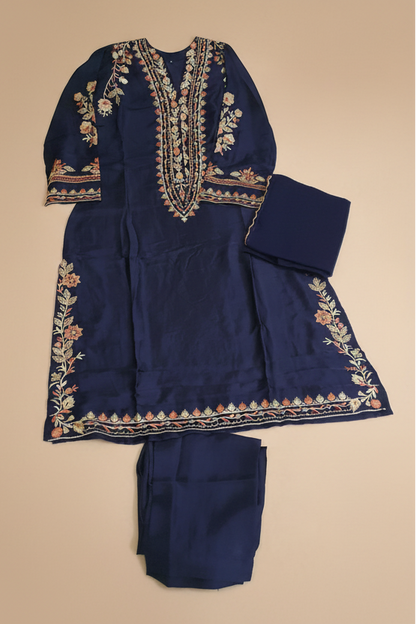 Navy Silk Kaftan – Stitched 3pc-RW3-235