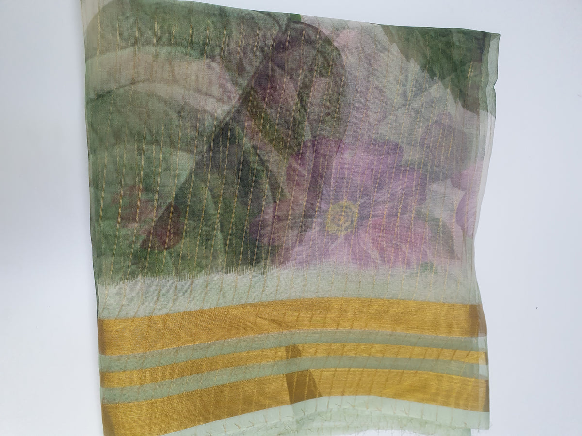 Green Printed Organza Dupatta-D116