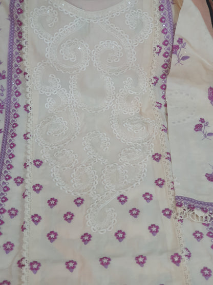 Aneela's Embroidered Cream Lawn-Stitched 3PC - RW3-237