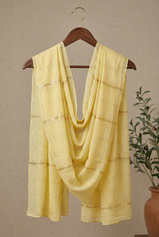 Yellow Dupatta with Metallic Stripes-D114