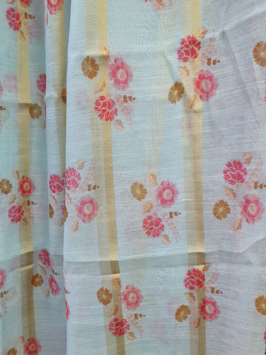 Blue Printed Munar Dupatta with Metallic Stripes-D113