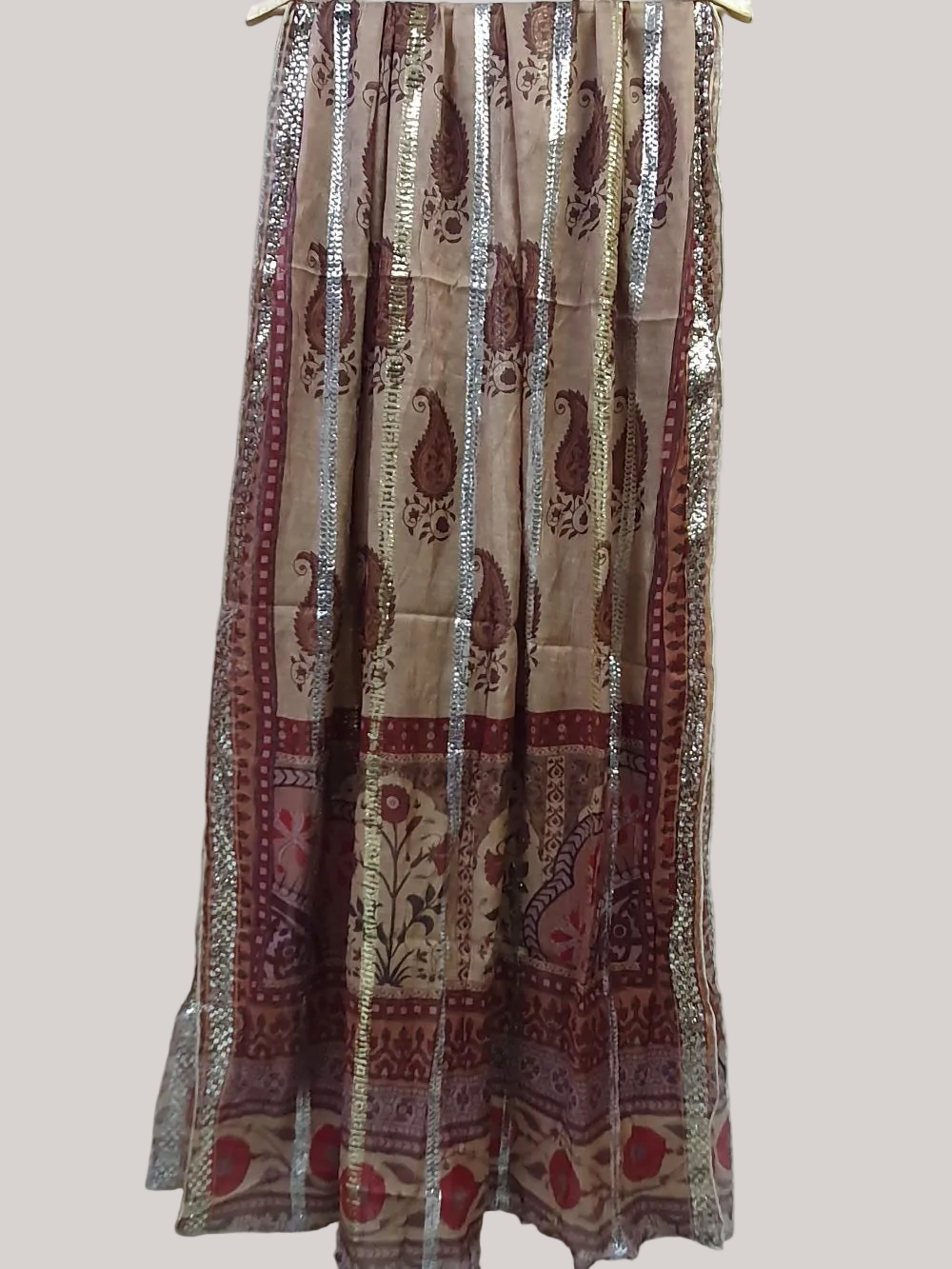 Brown Printed Munar Dupatta with Metallic Stripe Detailing-D112