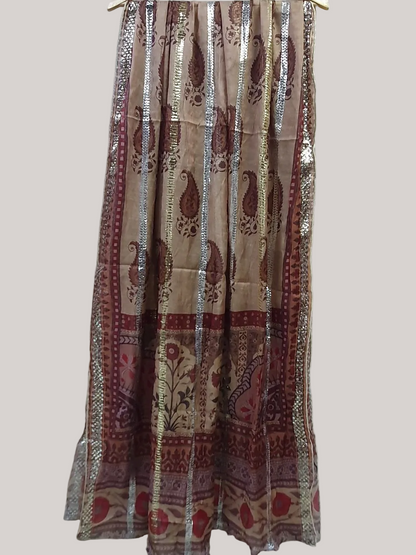 Brown Printed Munar Dupatta with Metallic Stripe Detailing-D112