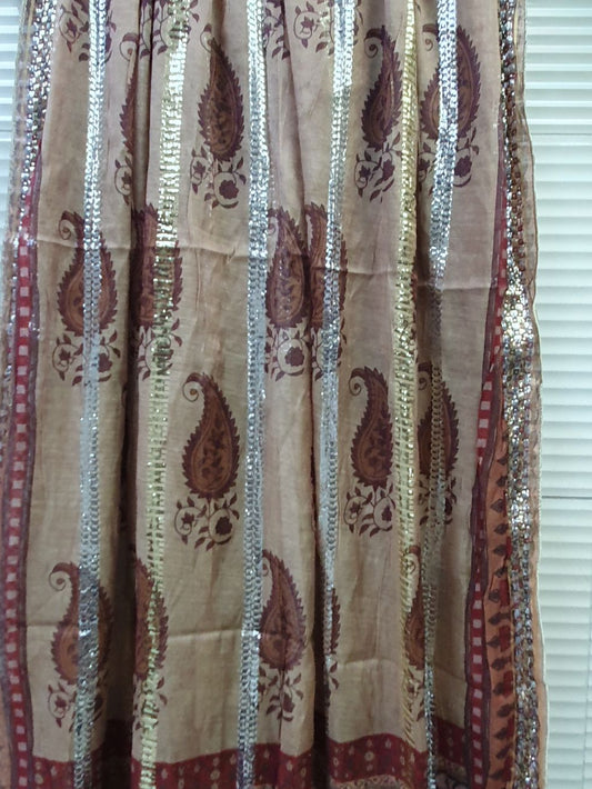 Brown Printed Munar Dupatta with Metallic Stripe Detailing-D112