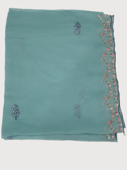 Hussain Rehar Inspired Green Chiffon Embroidered Frock – Stitched 3pc-RW3-240