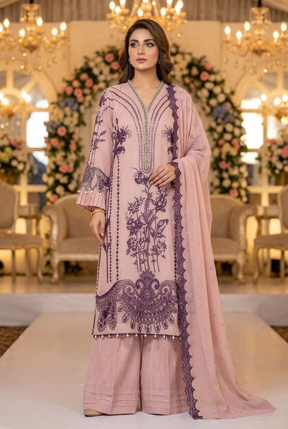 Maria B Inspired Pink Embroidered Chiffon Suit – Stitched 3pc-RW3-160