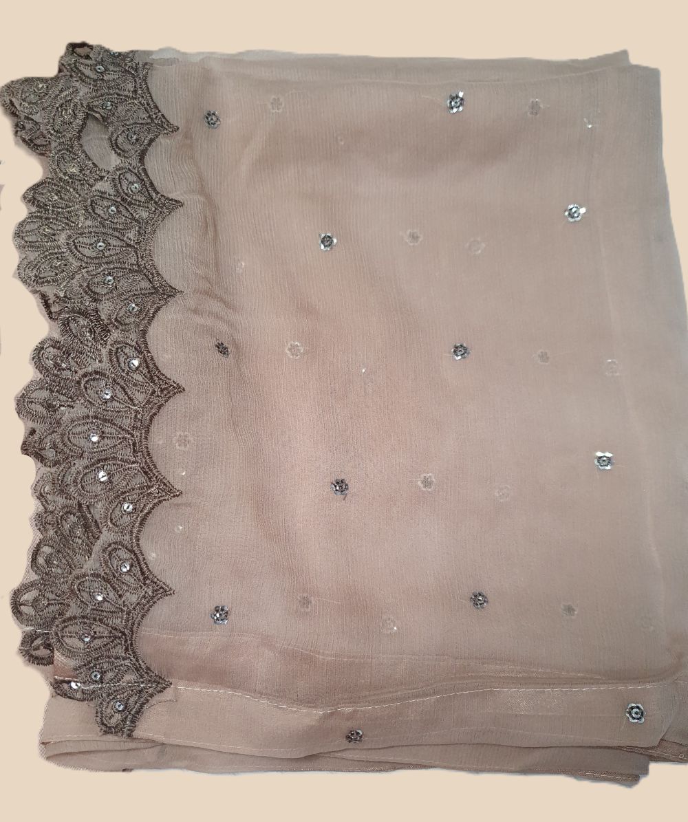 Maria B Inspired Beige Tie-Dye Embroidered Chiffon Suit – Stitched 3pc-RW3-157