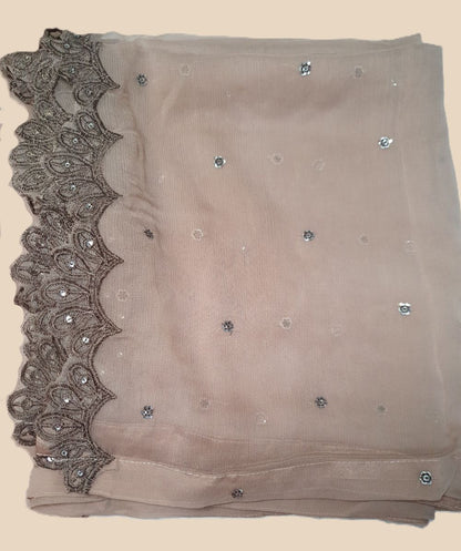 Maria B Inspired Beige Tie-Dye Embroidered Chiffon Suit – Stitched 3pc-RW3-157